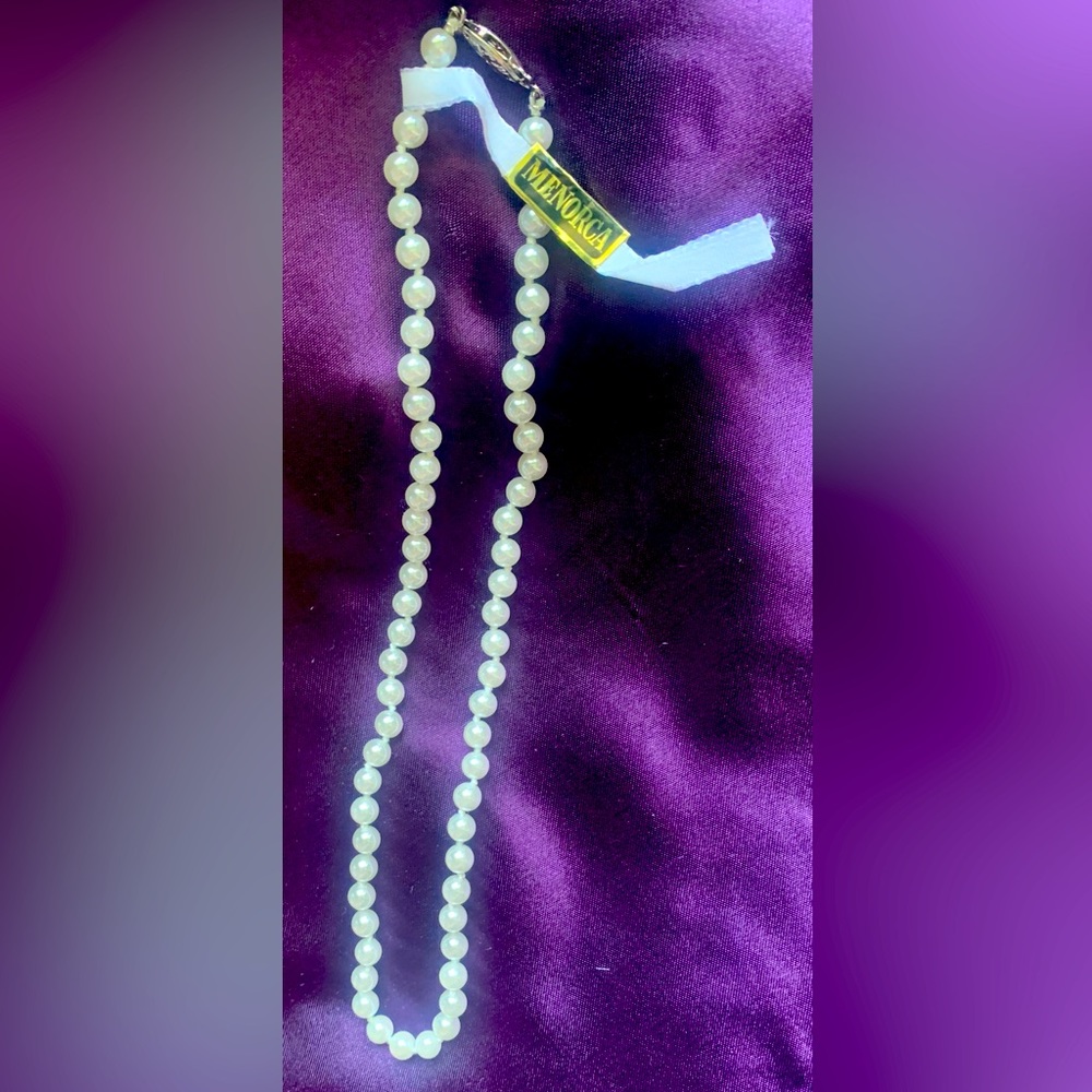 Vintage Menorca Pearl Hand Knotted Necklace 16.5”